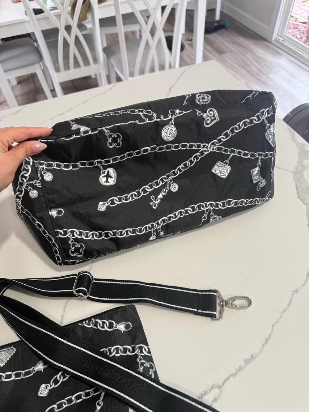 NWOT "Links of Love" Brighton Jetsetter Duffle Bag in black & white - Picture 12 of 16